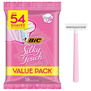 BIC Silky Touch Women’s Disposable 2 Blade Razors, Assorted Colors with Long Handles, 18-Pack, Razors for Women