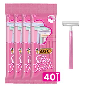 BIC Silky Touch Women’s Disposable Razors, With 2 Blades, Pretty Pastel Razor Handles, 40 Count Value Pack of Womens Razors