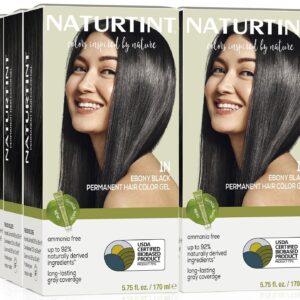 Naturtint 1N Ebony Black Permanent Hair Color (Pack of 6), Ammonia Free, Vegan, Cruelty Free, up to 100% Gray Coverage, Long Lasting Results (Packaging may vary)