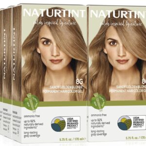 Naturtint 8G Sandy Golden Blonde Permanent Hair Color (Pack of 6), Ammonia Free, Vegan, Cruelty Free, up to 100% Gray Coverage, Long Lasting Results (Packaging may vary)