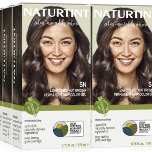 Naturtint 5N Light Chestnut Brown Permanent Hair Color (Pack of 6), Ammonia Free, Vegan, Cruelty Free, up to 100% Gray Coverage, Long Lasting Results (Packaging may vary)