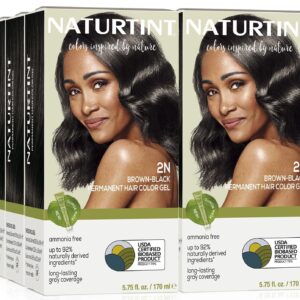 Naturtint 2N Brown Black Permanent Hair Color (Pack of 6), Ammonia Free, Vegan, Cruelty Free, up to 100% Gray Coverage, Long Lasting Results (Packaging may vary)
