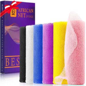 6 Pieces African Bath Sponge African Net Long Net Bath Sponge Exfoliating Shower Body Scrubber Back Scrubber Skin Smoother,Great for Daily Use (Pink, Yellow, Purple, Blue, Black, Off-White)