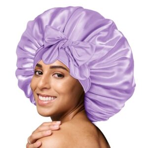 BONNET QUEEN Silk Bonnet for Sleeping Women Satin Bonnet Hair Bonnet Large Bonnet Night Sleep Cap Scarf wrap for Curly Hair with tie Band Light Purple