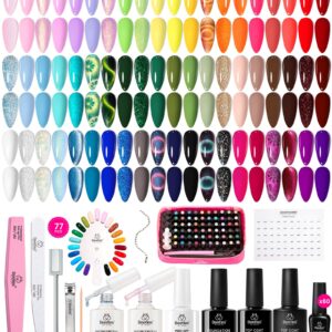 Beetles Gel Nail Polish Set, 77 Pcs 60 Colors Cat Eye Gel Nail Kit, Spring Red Nude White Polish Nail Kit with Base Top Coat UV DIY Art Tool Home Gifts for Women