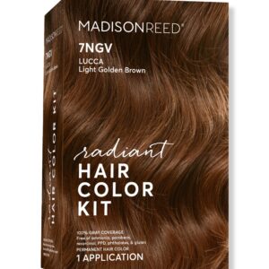 Madison Reed Radiant Hair Color Kit, Light Golden Brown for 100% Coverage of Gray Hair, Ammonia-Free, 7NGV Lucca Light Brown, Permanent Hair Dye, Pack of 1