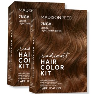 Madison Reed Radiant Hair Color Kit, Light Golden Brown for 100% Coverage of Gray Hair, Ammonia-Free, 7NGV Lucca Light Brown, Permanent Hair Dye, Pack of 2