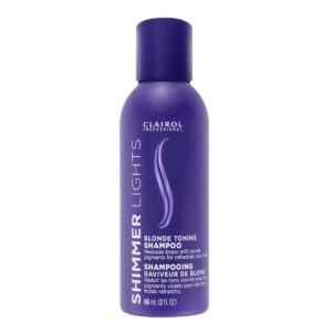 Clairol Professional Shimmer Lights Purple Shampoo, 2 fl. Oz Neutralizes Brass & Yellow Tones For Blonde, Silver, Gray & Highlighted Hair Packaging May Vary