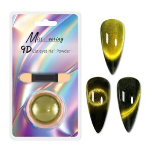 9D Yellow Acrylic Chrome Powder Nails> Cat Eye Nail Glitter Powder for Girls> Metallic Mirror Effect Gel Nail Chrome Powder> Yellow Magnetic Nail Glitter for Nail Art Decoration & DIY Design