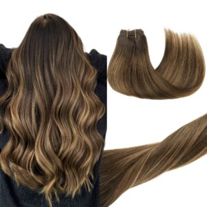 GOO GOO Clip in Hair Extensions Real Human Hair, Remy Human Hair Extensions Clip ins for Women, Natural Human Hair, 14inch 120g 7Pcs, 4D/14/5B Brunette Balayage