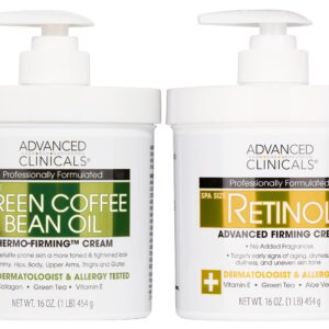 Advanced Clinicals Retinol Body Cream + Green Coffee Bean Oil Thermo – Firming Body Lotion 2pc Skincare Set For Women & Men | Body & Face Moisturizer Set Helps Improves Appearance Of Crepey Skin, 2PC