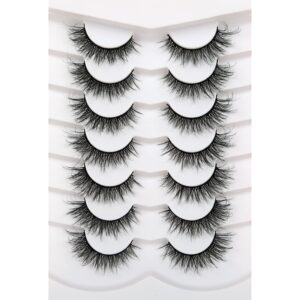 Pooplunch False Eyelashes Wispy Lashes Cat Eye Fluffy 8D Natural Fluttery Fake Eyelashes Faux Mink Lashes Strips 7 Pairs Pack
