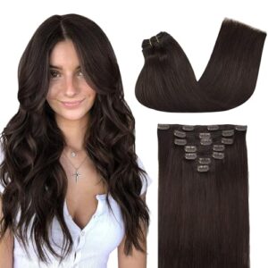 GOO GOO Clip in Hair Extensions Real Human Hair New Dark Brown 7pcs 115g 16 Inch Hair Extensions Natural Hair Extensions Clip in Blonde Hair Extensions Remy Extensions Clip in