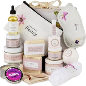 Lizush Luxury Spa Gifts for Women – 15 Piece Lavender Gifts for Her, Gift Baskets for Women, Body Care Set for Mom, Birthday Box, Self Care Spa Kit For Wife – Handmade in the USA