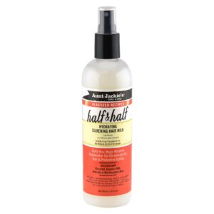 Aunt Jackie’s Flaxseed Recipes Half & Half, Hydrating Silkening Hair Milk, For Daily Use, Enriched with Flaxseed, Coconet, Jojoba Oil, Shea Butter, Grapeseed and Ginseng, 12 Ounce Spray Bottle
