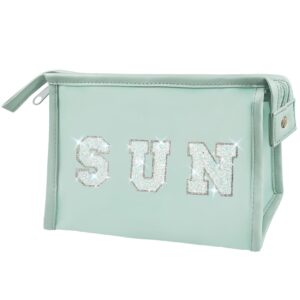 COSHAYSOO Clear Makeup Bag Sunscreen Pouch with Preppy Letter Patch for Women Teenager Girls Travel Cosmetic Toiletry Goggles Pool Beach Summer Stuff Accessories-Blue SUN
