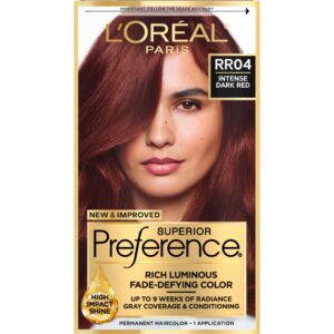 L’Oreal Paris Superior Preference Fade-Defying + Shine Permanent Hair Color, RR-04 Intense Dark Red, Pack of 1, Hair Dye
