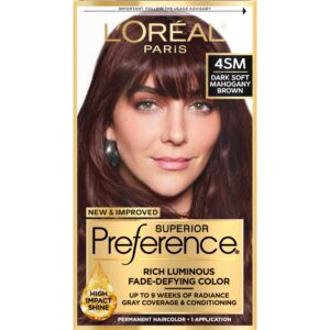 L’Oreal Paris Superior Preference Fade-Defying + Shine Permanent Hair Color, 4SM Dark Soft Mahogany Brown, Pack of 1, Hair Dye
