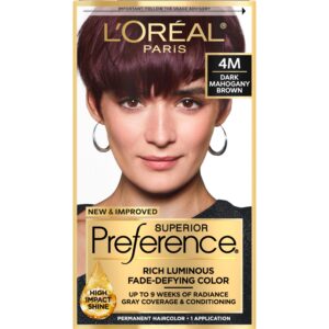L’Oreal Paris Superior Preference Fade-Defying + Shine Permanent Hair Color, 4M Dark Mahogany Brown, Pack of 1, Hair Dye