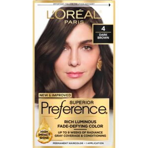 L’Oreal Paris Superior Preference Fade-Defying + Shine Permanent Hair Color, 4 Dark Brown, Pack of 1, Hair Dye