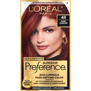 L’Oreal Paris Superior Preference Fade-Defying + Shine Permanent Hair Color, 4R Dark Auburn, Pack of 1, Hair Dye