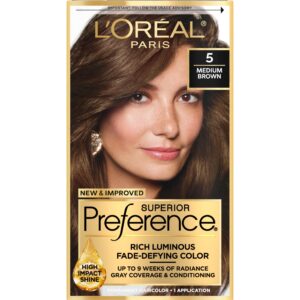 L’Oreal Paris Superior Preference Fade-Defying + Shine Permanent Hair Color, 5 Medium Brown, Pack of 1, Hair Dye