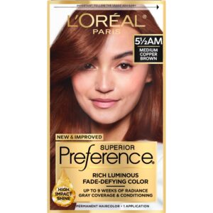 L’Oreal Paris Superior Preference Fade-Defying + Shine Permanent Hair Color, 5.5AM Medium Copper Brown, Pack of 1, Hair Dye