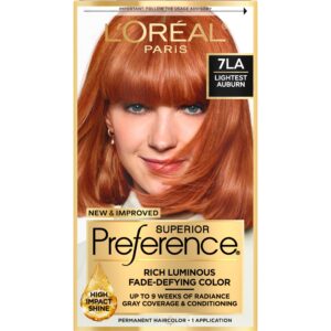 L’Oreal Paris Superior Preference Fade-Defying + Shine Permanent Hair Color, 7LA Lightest Auburn, Pack of 1, Hair Dye