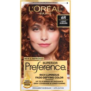 L’Oreal Paris Superior Preference Fade-Defying + Shine Permanent Hair Color, 6R Light Auburn, Pack of 1, Hair Dye