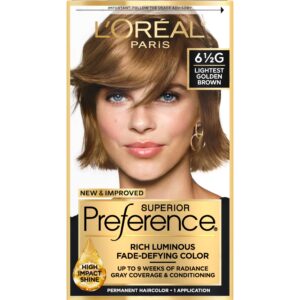 L’Oreal Paris Superior Preference Fade-Defying + Shine Permanent Hair Color, 6.5G Lightest Golden Brown, Pack of 1, Hair Dye