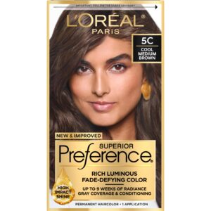 L’Oreal Paris Superior Preference Fade-Defying + Shine Permanent Hair Color, 5C Cool Medium Brown, Pack of 1, Hair Dye