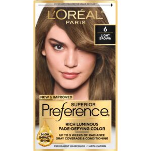 L’Oreal Paris Superior Preference Fade-Defying + Shine Permanent Hair Color, 6 Light Brown, Pack of 1, Hair Dye
