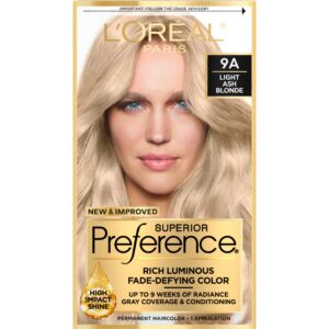 L’Oreal Paris Superior Preference Fade-Defying + Shine Permanent Hair Color, 9A Light Ash Blonde, Pack of 1, Hair Dye