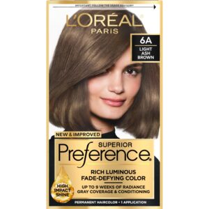 L’Oreal Paris Superior Preference Luminous Fade-Defying Permanent Hair Color, Hair Dye For Up to 9 Weeks of Radiance, Light Ash Brown 6A, 1 Hair Dye Kit