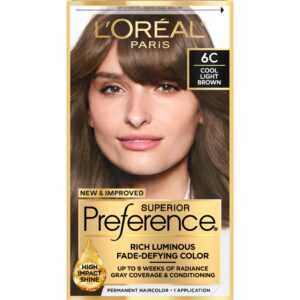 L’Oreal Paris Superior Preference Fade-Defying + Shine Permanent Hair Color, 6C Cool Light Brown, Pack of 1, Hair Dye