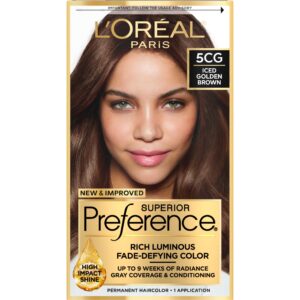 L’Oreal Paris Superior Preference Fade-Defying + Shine Permanent Hair Color, 5CG Iced Golden Brown, Pack of 1, Hair Dye