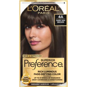 L’Oreal Paris Superior Preference Fade-Defying + Shine Permanent Hair Color, 4A Dark Ash Brown, Pack of 1, Hair Dye