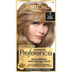 L’Oreal Paris Superior Preference Fade-Defying + Shine Permanent Hair Color, 7 Dark Blonde, Pack of 1, Hair Dye