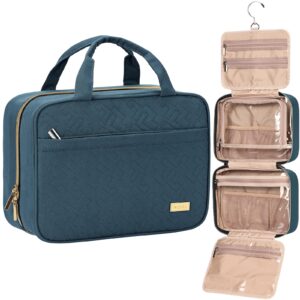 NISHEL Travel Toiletry Bag for women, Portable Hanging Organizer for Travel-Sized Shampoo, Conditioner, Brushes Set, Makeup Accessories, Medium Size, Lake-Blue