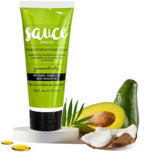 SAUCE BEAUTY Deep Conditioning Hair Mask (3.4 Fl Oz) Guacamole Whip Hair Mask for Damaged Hair & Frizz Control with Avocado, Honey, Monoi & Argan Oil, All Hair Types