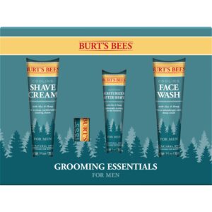 Burt’s Bees Gifts Ideas – Grooming Essentials Kit, 4 Products for Men – Cooling Face Wash, Shave Cream, Soothing Moisturizer After Shave & Original Beeswax Lip Balm