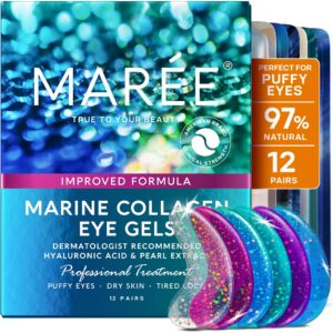 MAREE Eye Gels – Under Eye Patches for Puffy Eyes and Dark Circles with Natural Marine Collagen & Hyaluronic Acid – Anti-Aging Masks for Face to Soothe Puffiness – Undereye Mask Patches