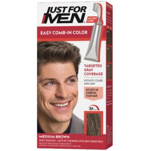 Just For Men Easy Comb-In Color Mens Hair Dye, Easy No Mix Application with Comb Applicator – Medium Brown, A-35, Pack of 1