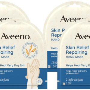 Aveeno Skin Relief Repairing Hand Mask> Moisturizing Gloves with Prebiotic Oat & Shea Butter for Very Dry Skin> Hand Care for Sensitive Skin> Fragrance-Free> 1 Pair of Single-Use Gloves (Pack of 4)