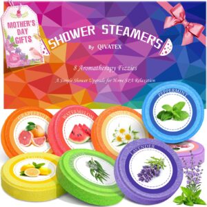 Qivatex Shower Steamers Aromatherapy, Mothers Day Gifts for Mom, Birthday Gifts for Women Wife Teen Girls Teacher, Natural Essential Oil Home SPA Self Care Stress Relief Shower Bombs (8 Pack)