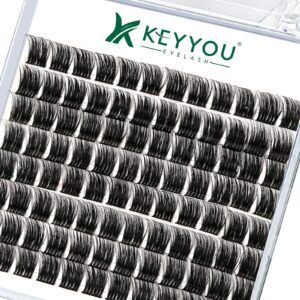 Lash Clusters 96pcs Individual Lashes D Curl 10mm Cluster Lashes KEYYOU Volume Wispy Lash Extension Soft&Comfortable Easy DIY at Home(Y12 D-10mm)