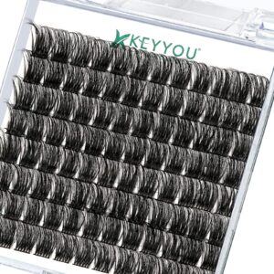 Lash Clusters 96pcs Individual Lashes D Curl 18mm Cluster Lashes KEYYOU Volume Wispy Lash Extension Soft&Comfortable Easy DIY at Home(Y12 D-18mm)