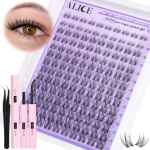 ALICE Cluster Eyelash Extension Kit Natural Wispy Lash Clusters Kit Lash Extension Kit Clear Band 168pcs C-Curly 11-13mm Individual Lashes with Lash Glue Bond and Seal Self Application at Home