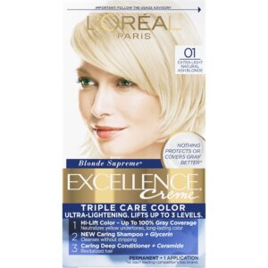 L’Oreal Paris Excellence Creme Permanent Triple Care Hair Color, 01 Extra Light Ash Blonde, Gray Coverage For Up to 8 Weeks, All Hair Types, Pack of 1