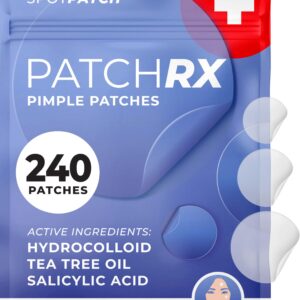 PatchRx Pimple Patches for Face (240 Patches), Hydrocolloid Acne Patches with Tea Tree Oil & Salicylic Acid, Pimple Patch Pimple Stickers, Hydrocolloid Patch Acne Dots Acne Pimple Patches For Face